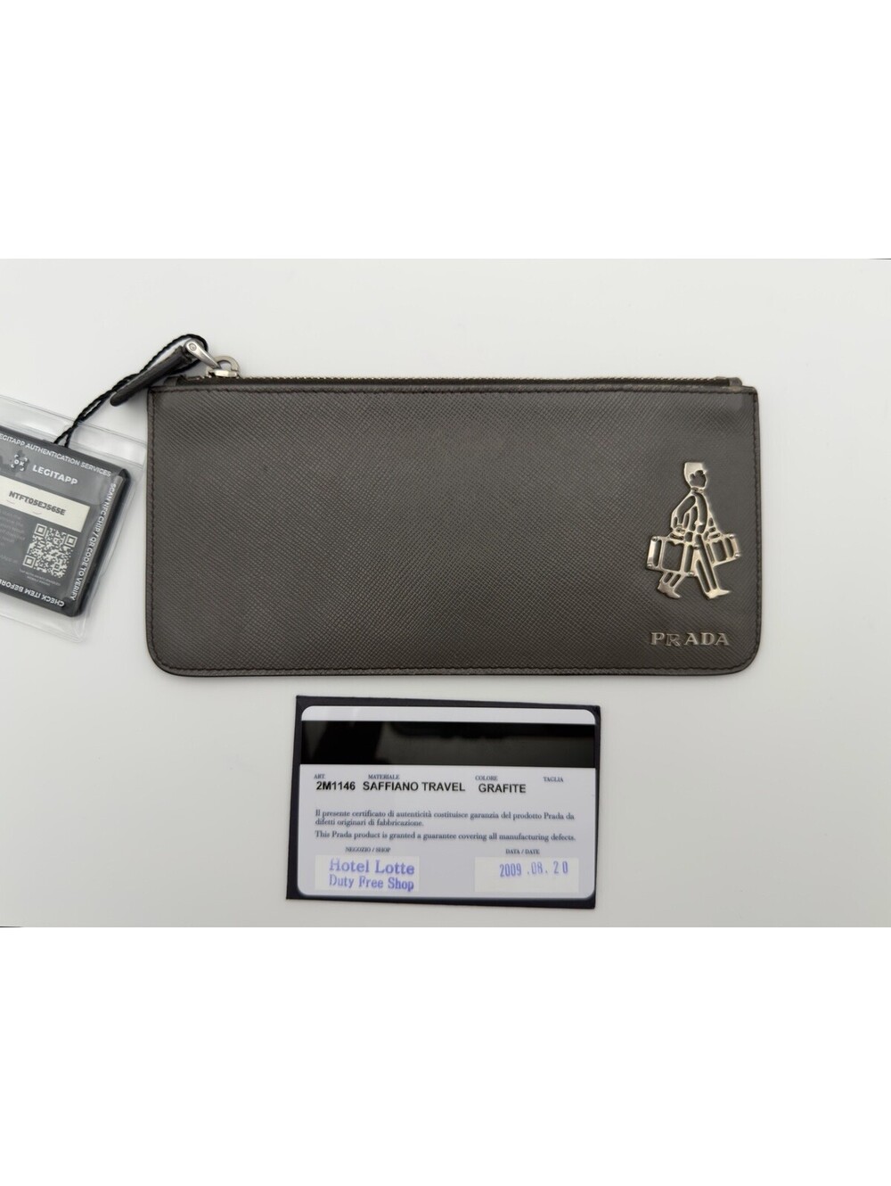 Authentic Prada Limited Edition Gray Saffiano Leather Bellhop Pouch COA Unisex